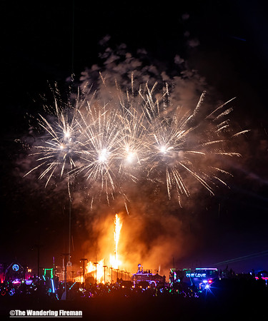 Fireworks being the Man burn in Black Rock City Nevada