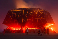 The "Temple of the Deep" burns at Burning Man in Black Rock City Nevada