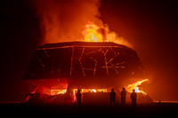 The "Temple of the Deep" burns at Burning Man in Black Rock City Nevada