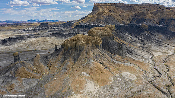 Drone image of the arid landscape of south Utah.