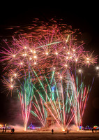 The fireworks before the "Man" burns at Burning Man in Black Rock City Nevada