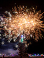 Fireworks before the "Man" burns in Burning Man at Black Rock City Nevada
