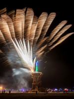 Fireworks before the "Man" burns at Burning Man in Black Rock City Nevada