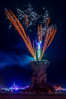 Fireworks before the "Man" burns at Burning Man in Black Rock City Nevada