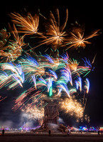 Fireworks before the "Man" burns at Burning Man in Black Rock City Nevada