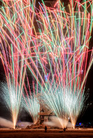 Fireworks before the "Man" burns at Burning Man in Black Rock City Nevada