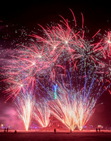 Fireworks before the "Man" burns at Burning Man in Black Rock City Nevada