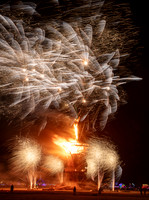 Fireworks before the "Man" burns at Burning Man in Black Rock City Nevada