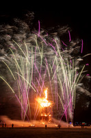 The Man continues to burn with fireworks at Burning Man in Black Rock City Nevada