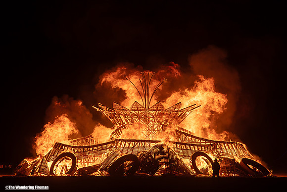 The "Temple" burns at Burning Man in Black Rock City Nevada