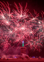 Fireworks before the "Man" burns in Burning Man at Black Rock City Nevada