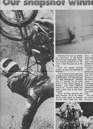 My clippings of the award for my motorcycle hill climb shot.