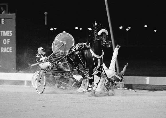 The original image of the crash at the finish line.  Fortunately, nobody was badly injured.