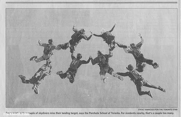 Toronto Daily Star newspaper skydiving image.