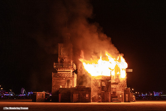 The Folly art project at Burning Man in Black Rock City burns