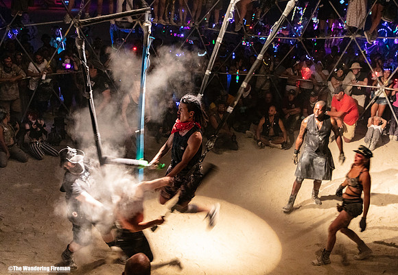Warriors battle in the Thunder Dome at Burnin Man in Black Rock City Nevada