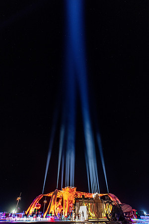 Laser art building at Burning Man in Black Rock City Nevada