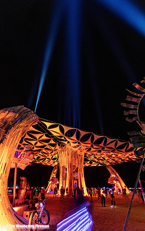Laser art project lit up on the playa at Burning Man in Black Rock City Nevada