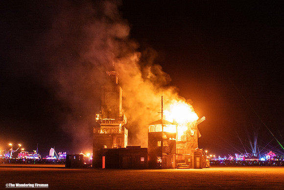 The Folly art installation burns