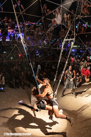 Two warriors clash in the Thunder Dome of Burning Man in Black Rock City Nevada