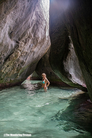 Woman in a sea cave