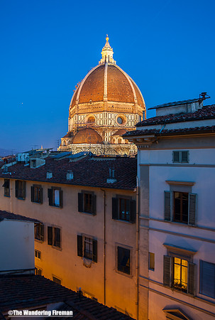 The Duomo in Florence Italy photographed at night.