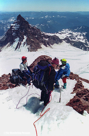 Stopping to rest while descending Mount Ranier in Washington State