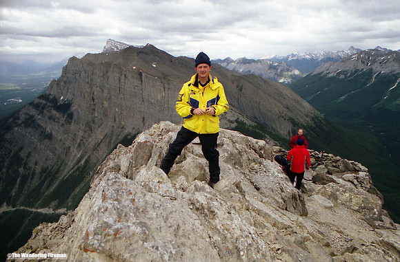 Climbers on the summit of Tunnel Mountain in Alberta Canada
