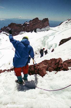 Descending through the glaciers of Mount Ranier in Washington State