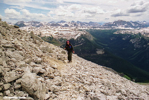 Climbing through the scree of Tunnel mountain in Alberta Canada