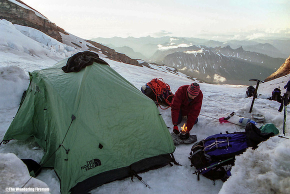 Cooking dinner at Camp Shurman on Mount Ranier in Washington State