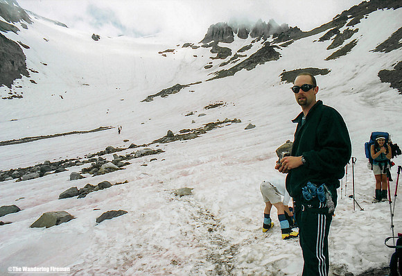 Continuing to climb the glacier of Mount Ranier in Washington State