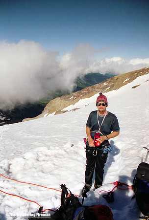 Setting up tents on camp Muir on Mount Ranier in Washington State