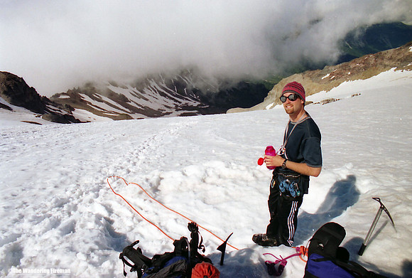 Setting up tents at camp Muir on Mount Ranier in Washington State