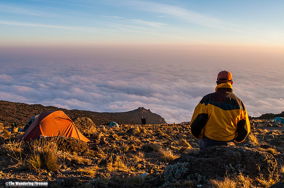 "Hiking the Machame trail on Kilimanjaro in Tanzania."
