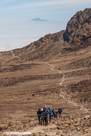 "Hiking the Machame trail on Kilimanjaro in Tanzania."