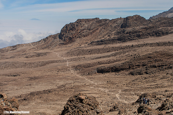 "Hiking the Machame trail on Kilimanjaro in Tanzania."
