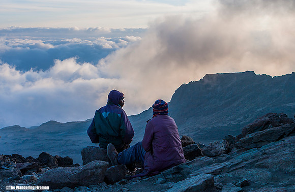 "Hiking the Machame trail on Kilimanjaro in Tanzania."