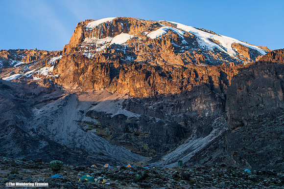 "Hiking the Machame trail on Kilimanjaro in Tanzania."
