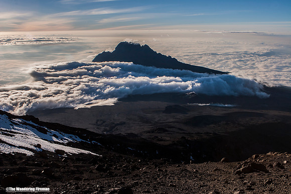 "Hiking the Machame trail on Kilimanjaro in Tanzania."