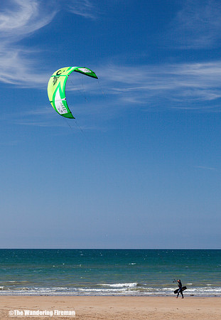 Kiteboarder on the beaches of Normandy