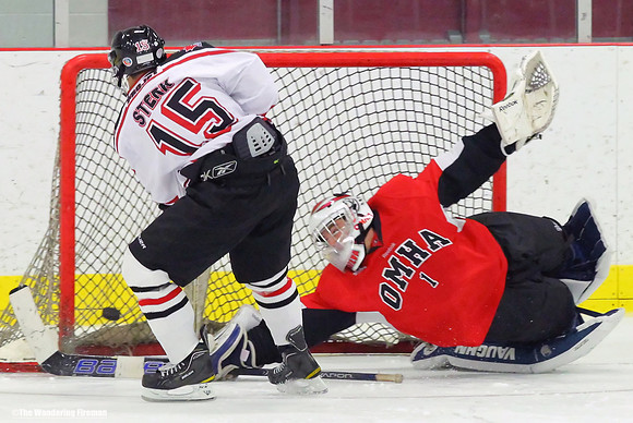 Ice hockey player scores a goal