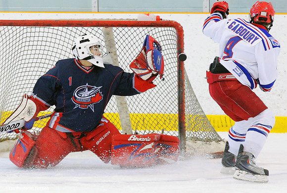 Great glove save in ice hockey
