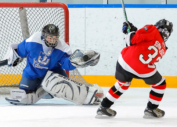 Great glove save in ice hockey