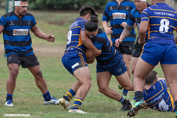 Crashing into a rugby opponent