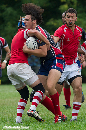 Hard rugby tackle