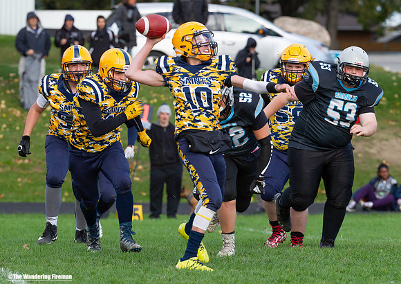 Quarterback throws to his receiver