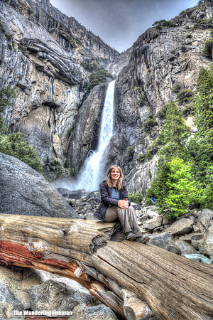 Woman in front of Yosemite Falls