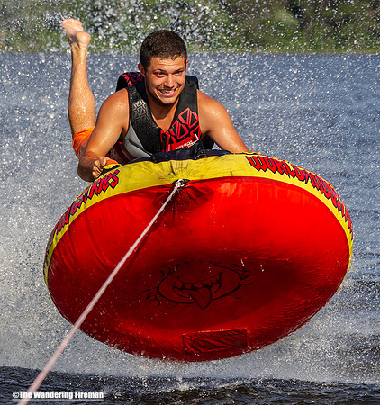 Bouncing while riding a tube behind a boat