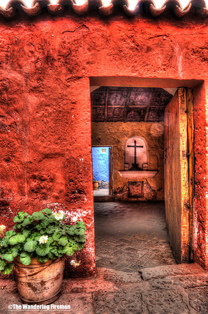 Colourful doorway in Santa Catalina de Siena Monastery in Arequipa Peru